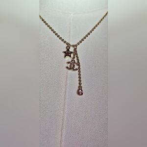 Gold Star and Logo Pendant Necklace